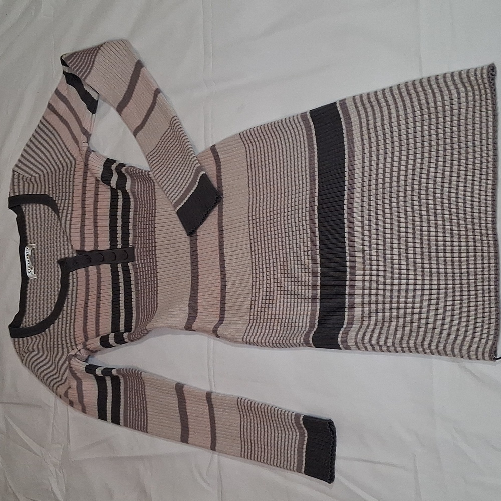 Say What? Long Sleeve Striped Dress - Black and Cream
